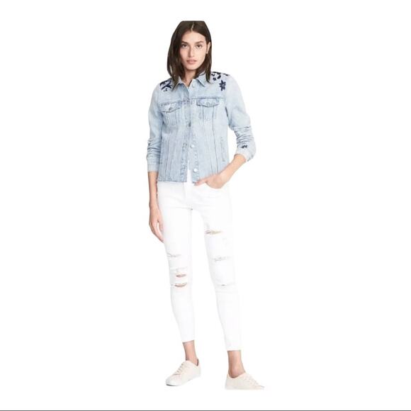 OLD NAVY Jean Jacket Boho Embroidered Raw Hem New With Tags - Picture 1 of 12